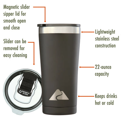 Ozark Trail 22 oz Vacuum-Insulated Stainless Steel Tumble, Black