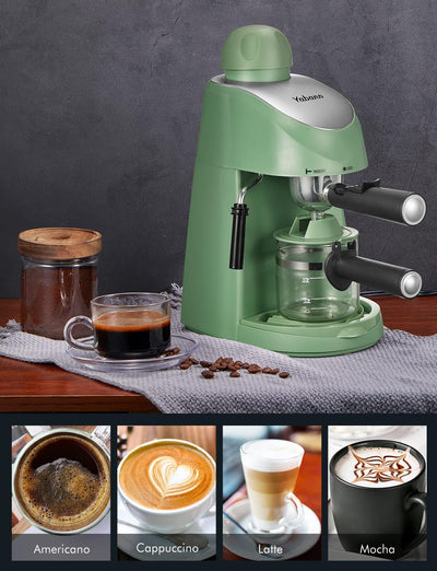 Espresso Machine, Yabano 3.5 Bar 4 Cup Steam Espresso Cappuccino Maker with Milk Frother, Green