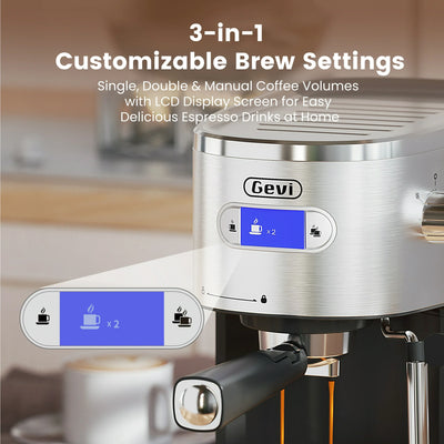 Gevi Espresso Machines 20 Bar Fast Heating Automatic Coffee Machine with Milk Frother Steam Wand