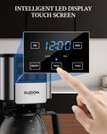 Suodoka 12 Cup Drip Coffee Maker with Glass Carafe, Brew Strength Control & Appointment Setting, Programmable Coffee Machine with Removable Filter Basket, Clear Water Level Reservoir, Black