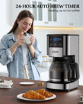 Suodoka 12 Cup Drip Coffee Maker with Glass Carafe, Brew Strength Control & Appointment Setting, Programmable Coffee Machine with Removable Filter Basket, Clear Water Level Reservoir, Black