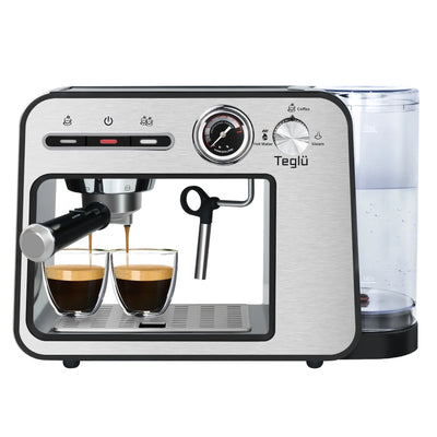 Espresso Machine 20 Bar with Milk Frother, Semi-Automatic Latte & Cappuccino Coffee Maker Duo-cup 33oz/1L Removable Water Tank for Home/Office, 1450W, Stainless Steel