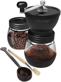 Triple Tree Manual Coffee Grinder with Ceramic Burrs, Hand Coffee Mill with Two Glass Jars(11oz each), Brush and 2 Tablespoon Scoop