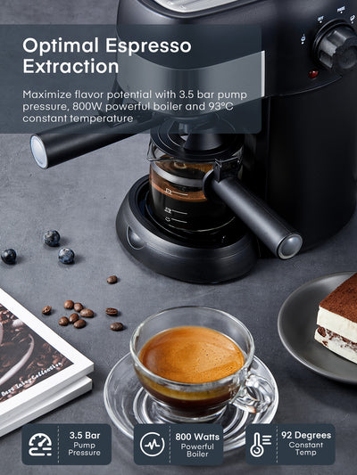 FOHERE Espresso Machine, 3.5 Bar 4 Cup Steam Espresso Machine Cappuccino Maker with Milk Frother