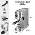 Casabrews 20 Bar Espresso Machine with Milk Frothing System, Stainless Steel, Silver, New